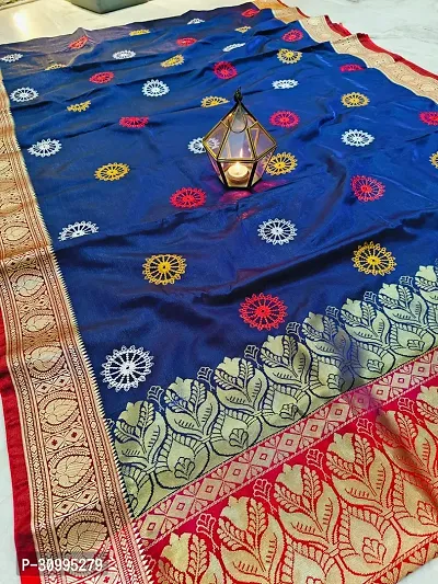 Stylish Navy Blue Art Silk Embroidered Saree with Blouse piece For Women-thumb2