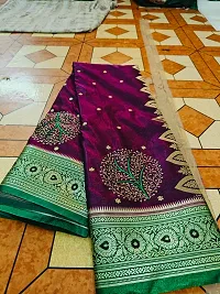 Stylish Purple Art Silk Embroidered Saree with Blouse piece For Women-thumb1