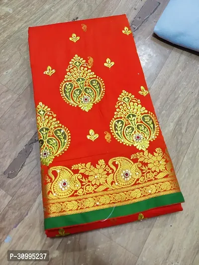 Stylish Orange Art Silk Embroidered Saree with Blouse piece For Women-thumb0