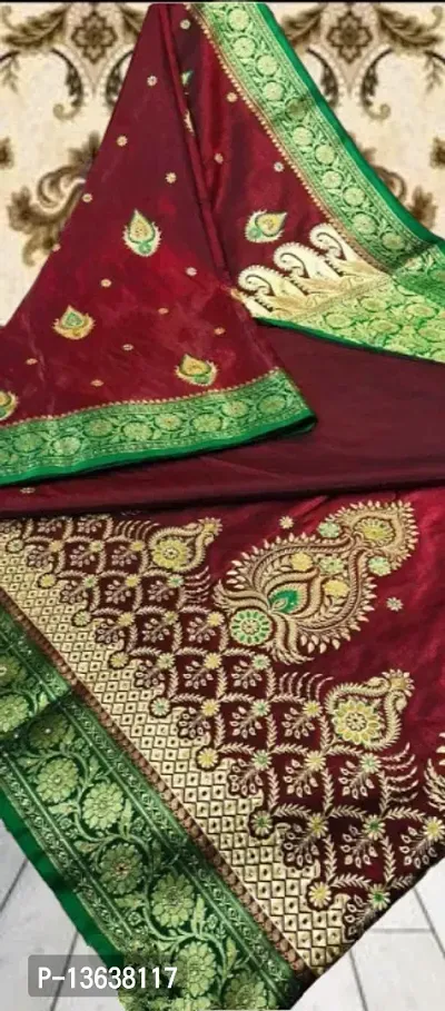 Banarasi Silk Embroidered Saree with Blouse piece-thumb0