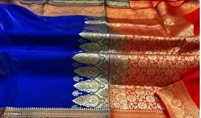 Fancy Silk Blend Saree With Blouse Piece For Women-thumb0