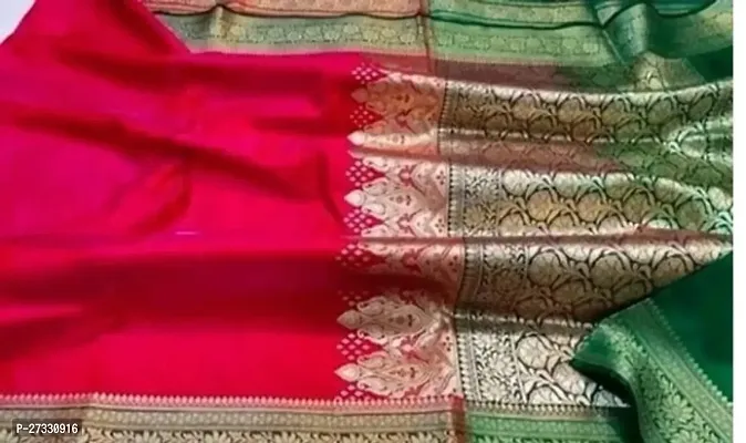 Fancy Silk Blend Saree With Blouse Piece For Women-thumb0