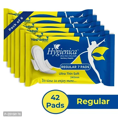 Hygienica Sanitary Regular Combo packs 42 Pads, All Night Ultra Comfort Sanitary Pads for Women- Convert Heavy flow into Gel 2x Better Coverage Up to 12 Hours of Protection Ultra Thin Ultra soft Pads,