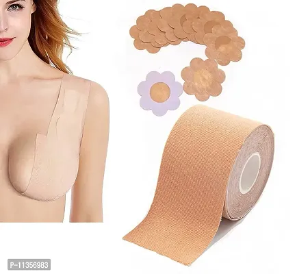 KRIVAZ Boob Tape with 10 Nipple Pasties Multipurpose Nipple Tape for Women Push Up & Lifting Body Tape for Women Breast Tape Breast Lift Bra Tape Bob Tape for Breast Lift(Skin Color/-thumb0
