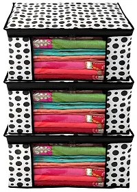 KRIVAZ Non Woven Fabric Saree Cover/Clothes Organizer|Polka Dots Design & Transparent Window|Zipper Closure with Foldable Material Pack of 3 (Multicolour)-thumb1