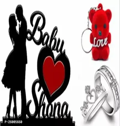 Stylish Love Babu Shona Love Showpiece, Valentine Gift With Pair Of Finger Ring And Key Ring-thumb0