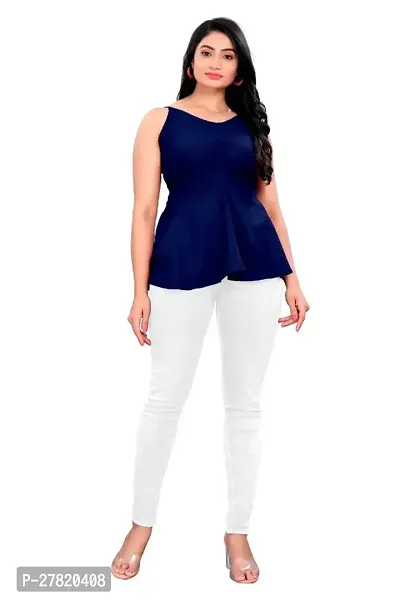 Stylish Navy Blue Rayon Solid Top For Women-thumb0