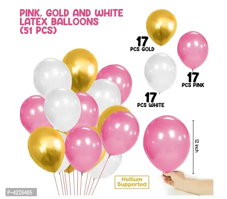 Theme Golden, White and Pink Metallic Latex Balloon (Set of 51 Pic)-thumb3
