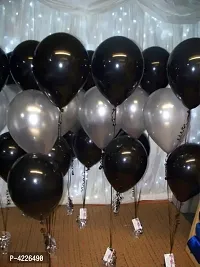 Theme Black and Silver Balloons Metallic Latex Balloon (Set of 51 Pic)-thumb1