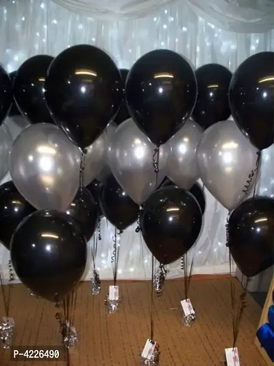 Theme Black and Silver Balloons Metallic Latex Balloon (Set of 51 Pic)-thumb2