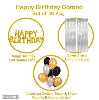 63 Pcs Combo Happy Birthday Letter Foil Balloon  + Silver Fringe Curtain  + Metallic Balloons-thumb3