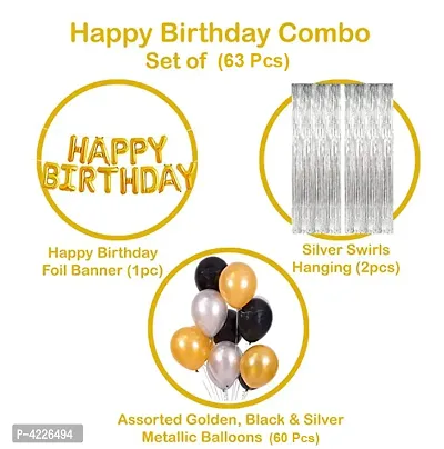 63 Pcs Combo Happy Birthday Letter Foil Balloon  + Silver Fringe Curtain  + Metallic Balloons-thumb4