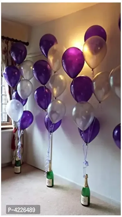 Theme Purple and Silver Balloons Metallic Latex Balloon (Set of 51 Pic)-thumb0