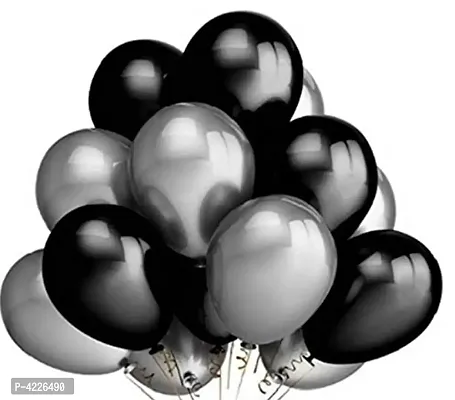 Theme Black and Silver Balloons Metallic Latex Balloon (Set of 51 Pic)-thumb0