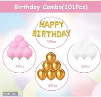 Kids 101 Pcs Wonderful Combo Happy Birthday Letter Foil Balloon  + Pink,White and Golden Metallic Balloons-thumb1