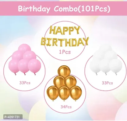 Kids 101 Pcs Wonderful Combo Happy Birthday Letter Foil Balloon  + Pink,White and Golden Metallic Balloons-thumb2