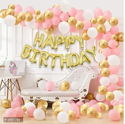 Kids 101 Pcs Wonderful Combo Happy Birthday Letter Foil Balloon  + Pink,White and Golden Metallic Balloons
