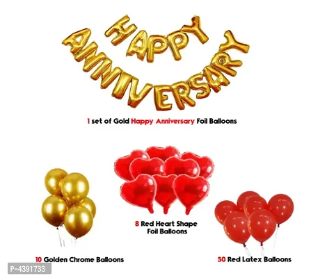 Kids 69 pcs Romantic Combo  Happy Anniversay Letter foil balloons + Mettaliic Balloons + Special Heart shape Balloons-thumb2
