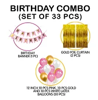 Kids 33 Pcs Super Combo Happy Birthday Banner + Gold Fringe Curtain + Pink,white and gold Metallic Balloons-thumb1