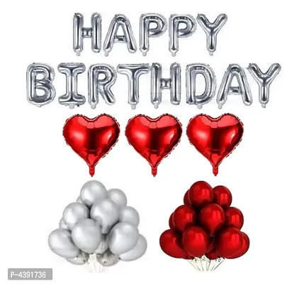 Kids 49 pcs surprise Combo  Happy Birthday Letter foil balloons +  heart shape Foil Balloons + Metallic Balloons