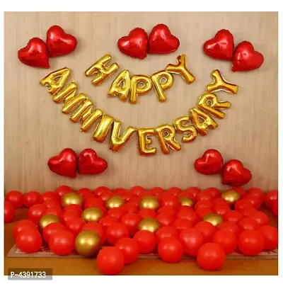 Kids 69 pcs Romantic Combo  Happy Anniversay Letter foil balloons + Mettaliic Balloons + Special Heart shape Balloons