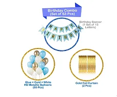 Kids Creative 63 Pcs Combo Happy Birthday  Banner  + Golden Fringe Curtain  + Blue,White and Gold Metallic Balloons-thumb1