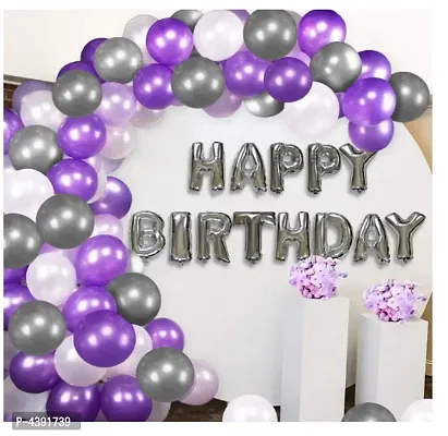 Kids Elegant 31 Pcs Combo Happy Birthday Letter foil Balloon  + Purple,Silver and white Metallic Balloons-thumb0