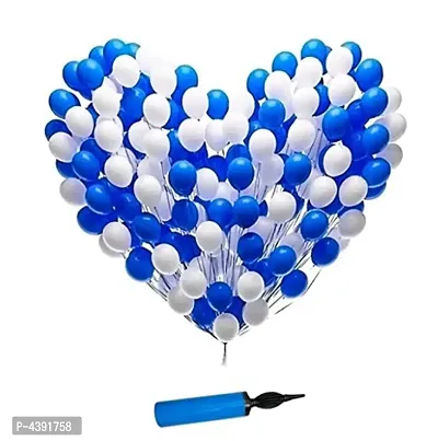 Kids 101pcs Combo Blue and White Mettalic Balloon + Balloon Pump-thumb0