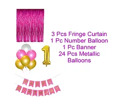 Kids  Theme 29pcs  1st  Birthday Combo  Happy Birthday Banner  1st Number Foil Balloon+ fringe Curtains + Mettallic Balloons-thumb1