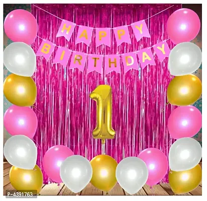 Kids  Theme 29pcs  1st  Birthday Combo  Happy Birthday Banner  1st Number Foil Balloon+ fringe Curtains + Mettallic Balloons