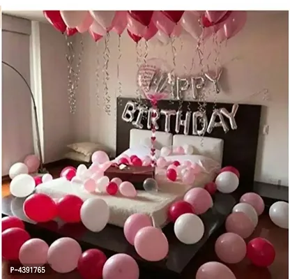 Kids Romantic 91 pcs Combo Happy Birthday foil Balloon +Red pink and white Mettallic Balloon-thumb0