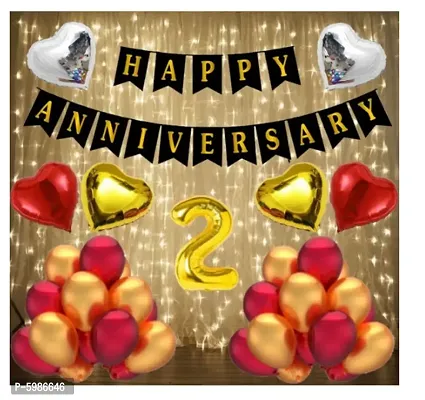 2 no.Gold Foil Balloons with Happy Anniversary Decoration Items