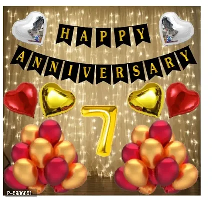 7 no.Gold Foil Balloons with Happy Anniversary Decoration Items