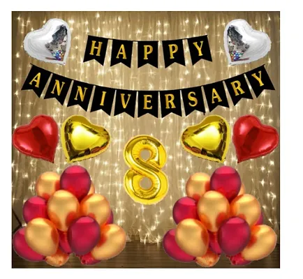8 no.Gold Foil Balloons with Happy Anniversary Decoration Items