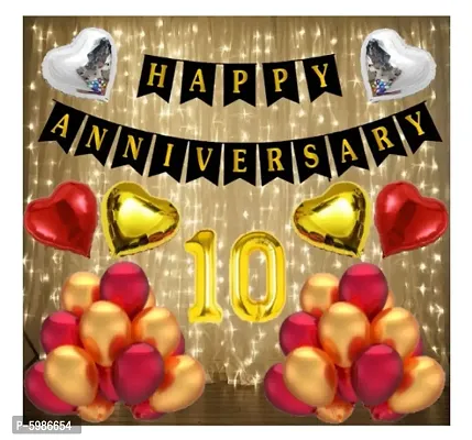10 no.Gold Foil Balloons with Happy Anniversary Decoration Items