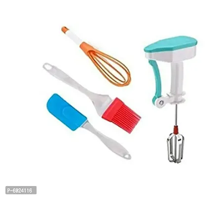 Silicone Oil Brush and Spatula, Plastic Whisk Beater and Manual Power Free Hand Blender