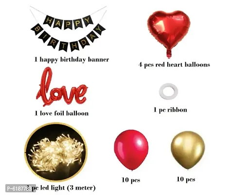 Happy Birthday Decorations Combo Metallic Love Foil Balloon Led Light Deacute;cor- 40 Pieces-thumb2