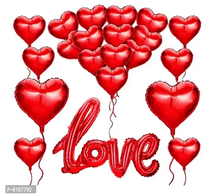 Red Cursive Love Foil Balloons With 8 Red Heart