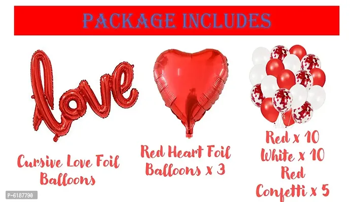 Cursive Love Foil Balloons With Three Red Heart  And 20 Red And White Balloons With 5 Red Confetti Balloons-thumb2