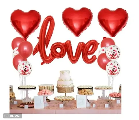 Cursive Love Foil Balloons With Three Red Heart  And 20 Red And White Balloons With 5 Red Confetti Balloons