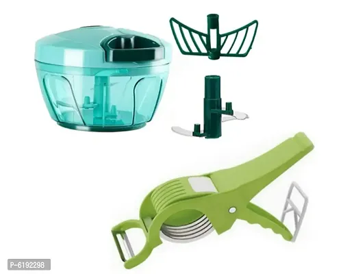 Combo Of New 2 In 1 Handy Vegetable Plastic Chopper And Whisper +Vegetable Cutter And Peeler (Multi Colour)(Combo)-thumb0