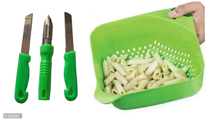 Set Of 2 Knives With 1 Universal Peeler+ Plastic Rice Bowl Square Shape