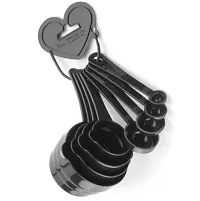 Plastic Measuring Spoon Set Of 8 Pcs (Black ) With Stainless Steel Hand Egg Whisker-thumb2