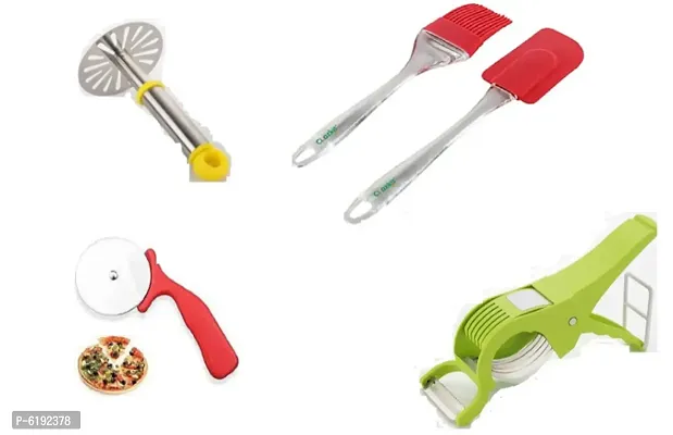 Combo Of Pizza Cutter, Silicon Spatula Set, Vegetable Cutter And Potato Masher