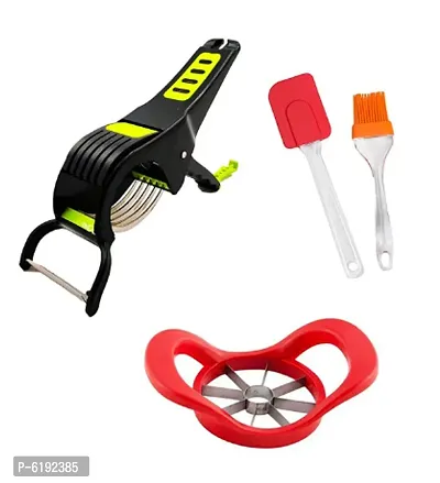 Combo Of Apple Cutter+ Vegetable Cutter And Silicon Spoon Combo-thumb0
