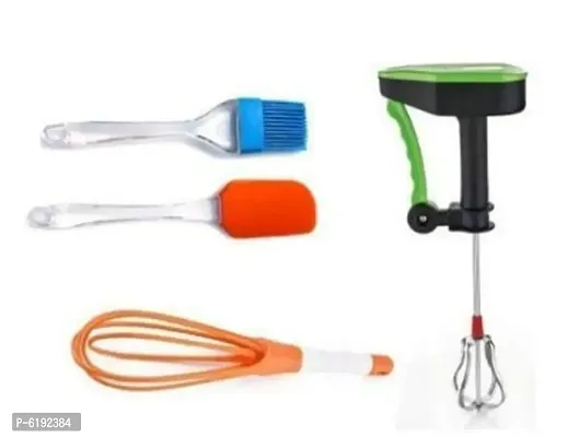 Combo Of Silicon Spatulaand Oil Brush, Manual Power Free Hand Blender Plastic Whisk