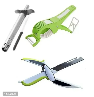 Combo Of Clever Cutter +Vegetable Cutter + 1 Stainless Steel Knife + 1 Gas Lighter (Multi Colour)-thumb0