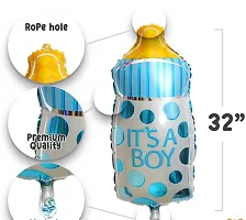 15 Pieces White 15 Pieces Blue Pastel Balloons ,2 Pieces Both Side Round Baby Boy Foil Balloons , 2 Pieces Both Side Printed Blue Stripes Round Foil Balloons, 1 Pc Its A Boy Bottle-thumb2