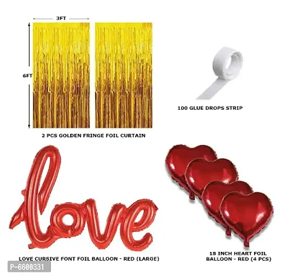 8 Pieces Golden Fringe andndash; Red Love Foil Balloon and Heart Balloon Combo-thumb2