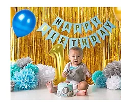 Decoration Kit For 1st Birthday Boys- 28 Pieces With Foil Curtain / Bday Supplies Items With Blue Hbd Bunting, Number Foil Balloons/1st Birth Day Props For Kids, Baby/Newborn Gifts Set-thumb2